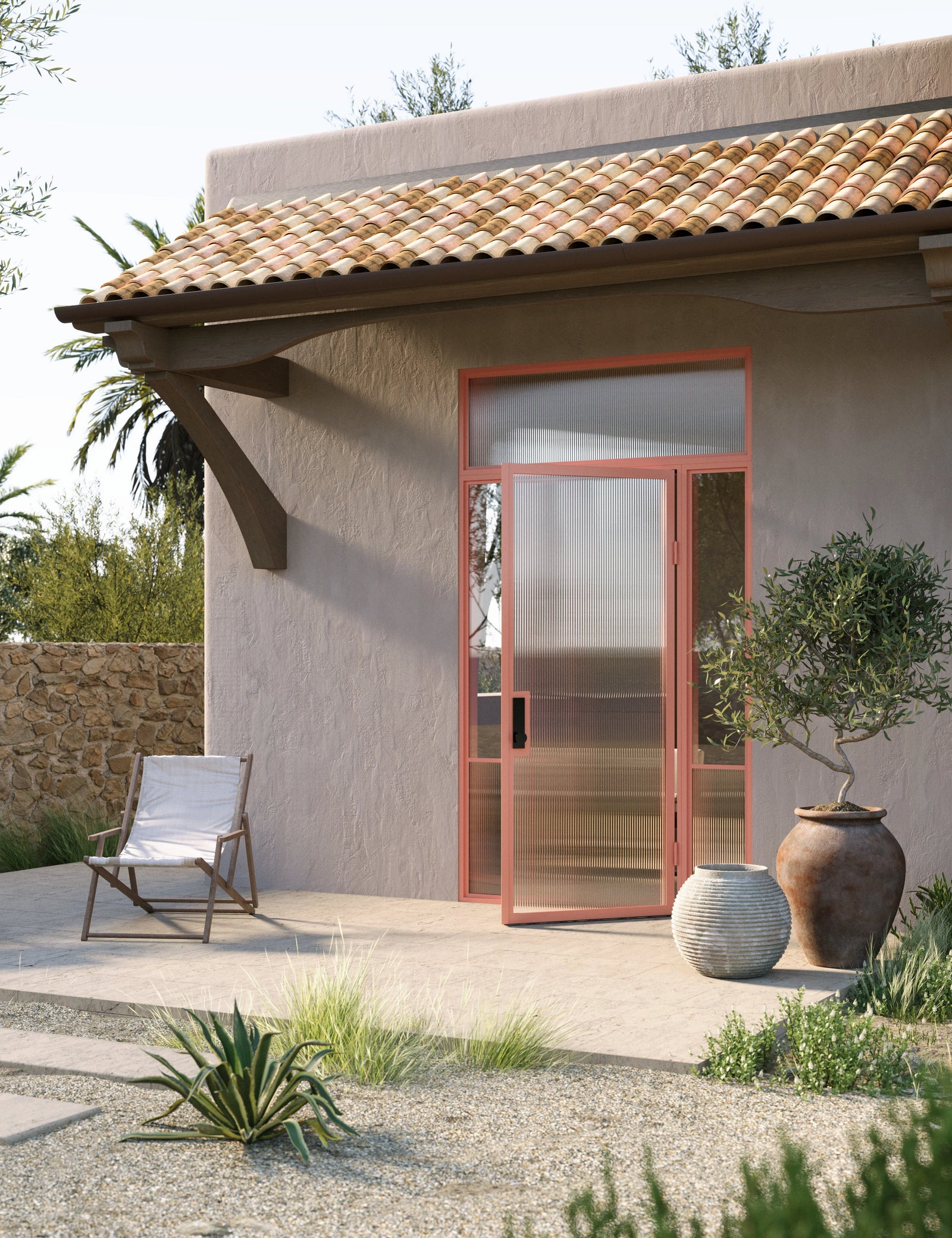 Modern Air Grand single steel entry door with sidelights and flat top window, cold-rolled galvanized steel and insulated Low-E glass