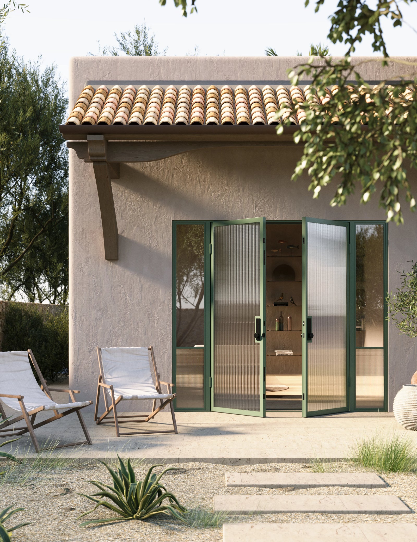 Contemporary Air Grand double exterior door with sidelights, galvanized steel frame and energy-efficient Low-E glass panels