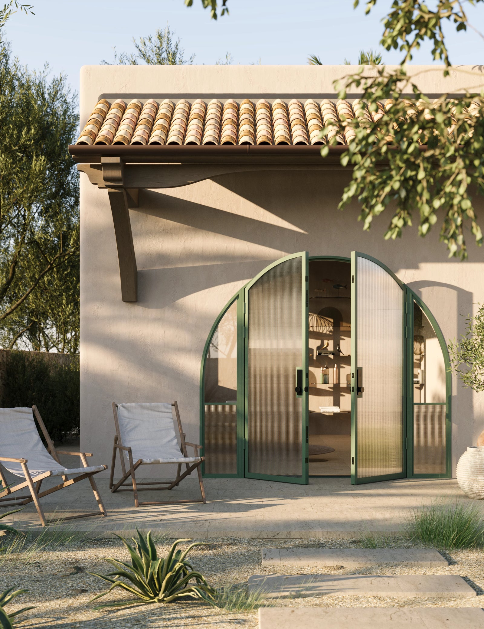 Contemporary architectural steel double full arch doors with side windows, Air Grand insulated Low-E glass panels
