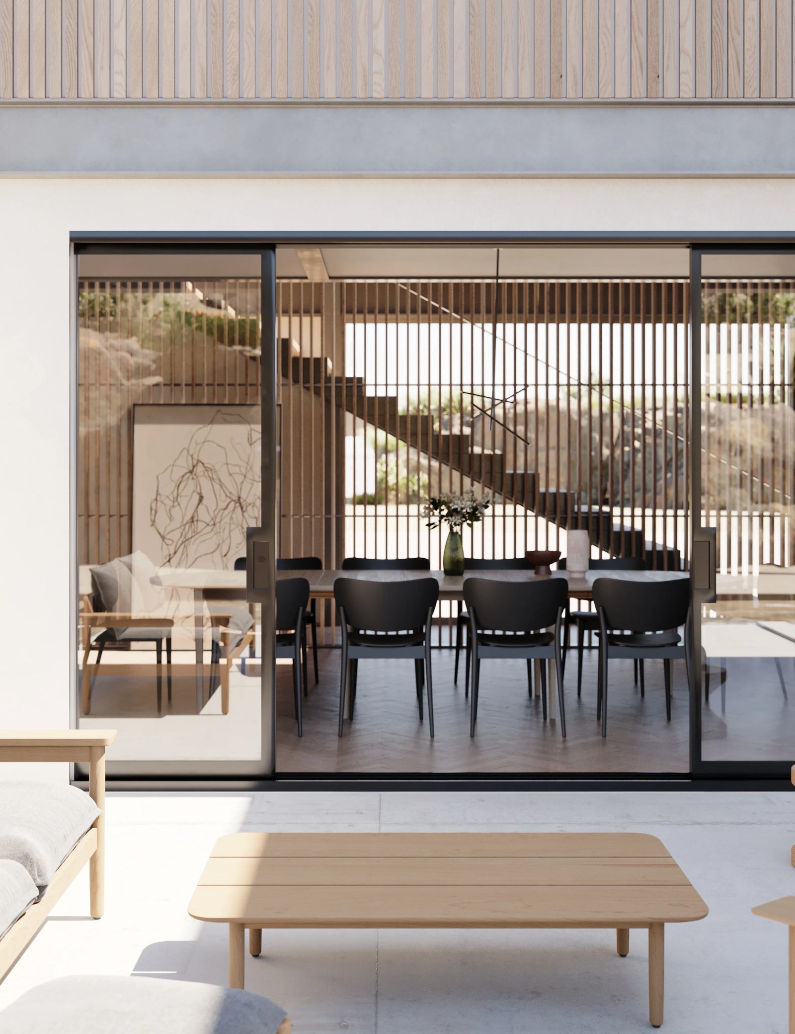 Modern pocket sliding steel door system.