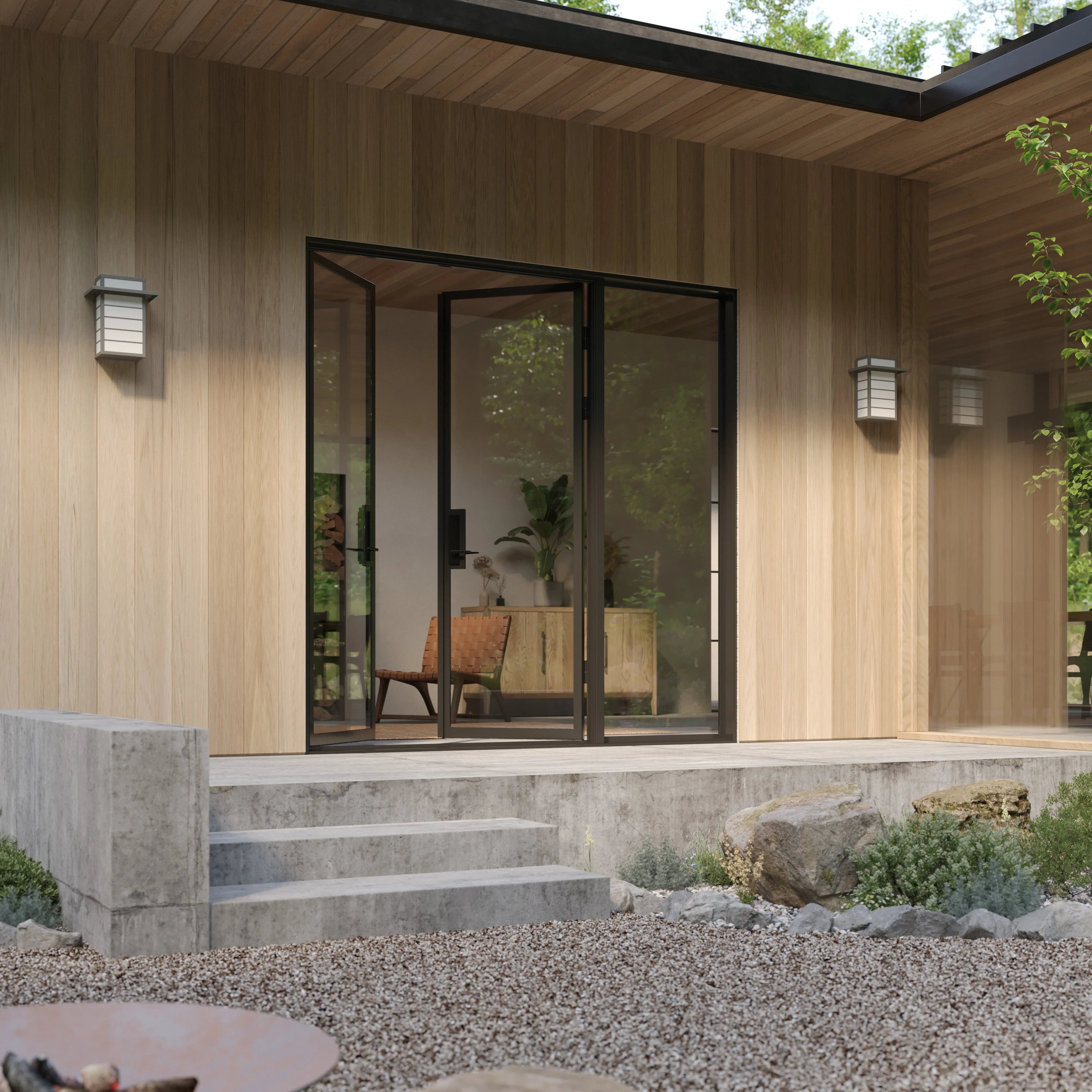 Modern double steel entry with right sidelight.