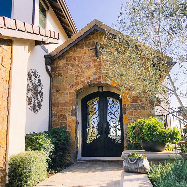 Beverly double entry door with clear glass and thermal barrier in bronze.