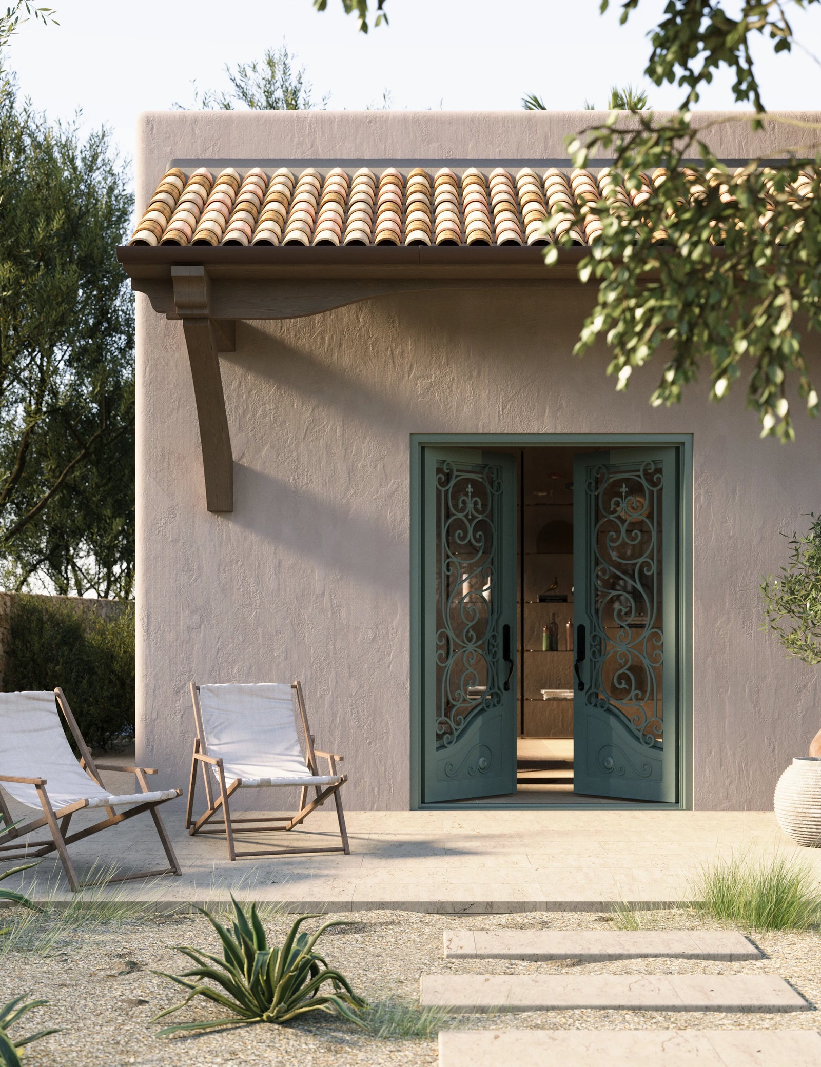 Beverly flat top french entry door thermally broken in black.