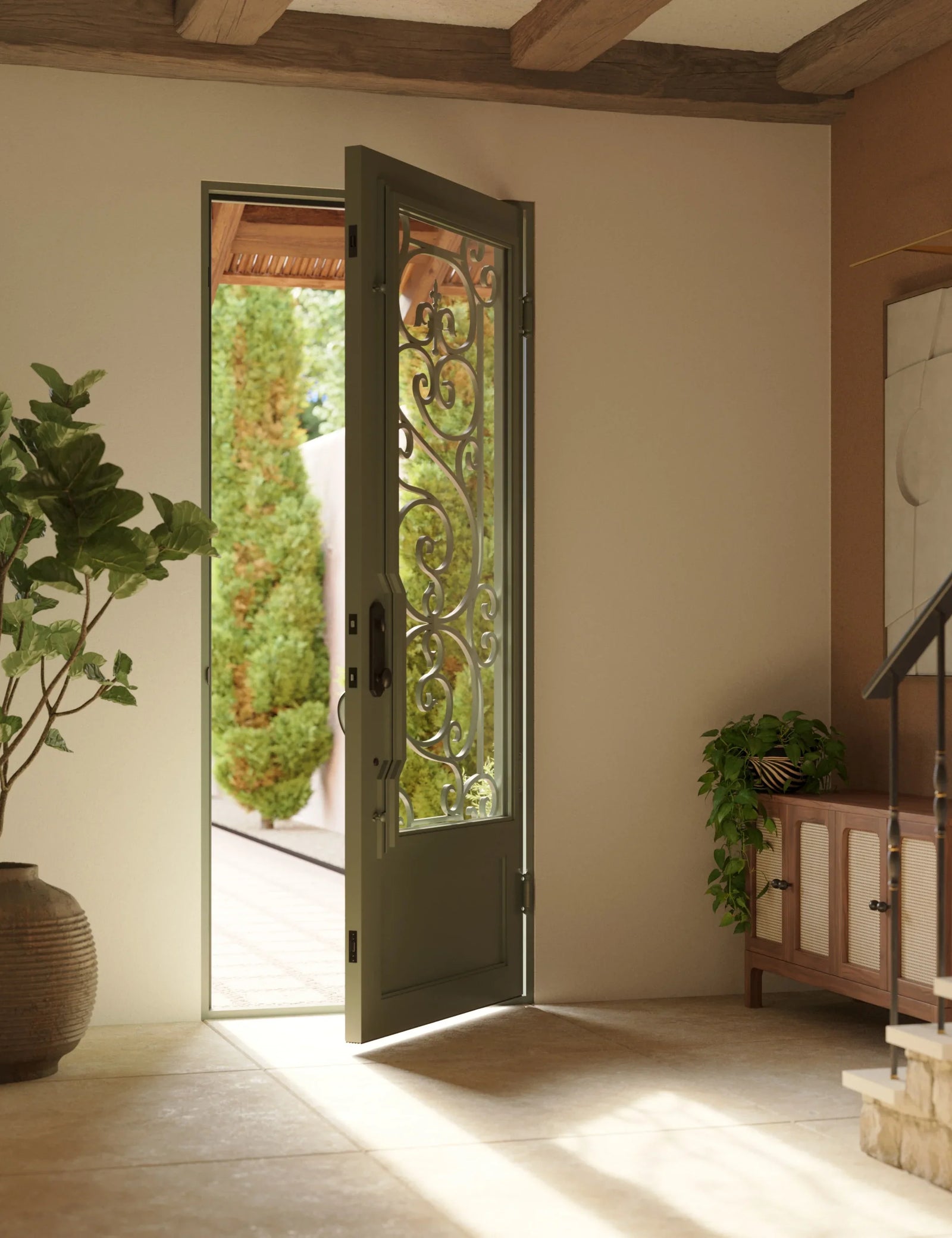 Beverly thermally broken metal entry door in black color.