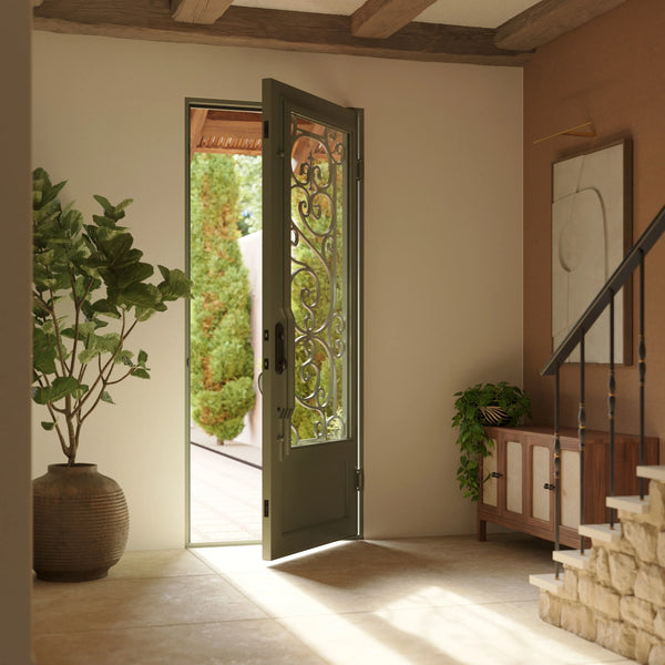 Beverly thermally broken metal entry door in black color.