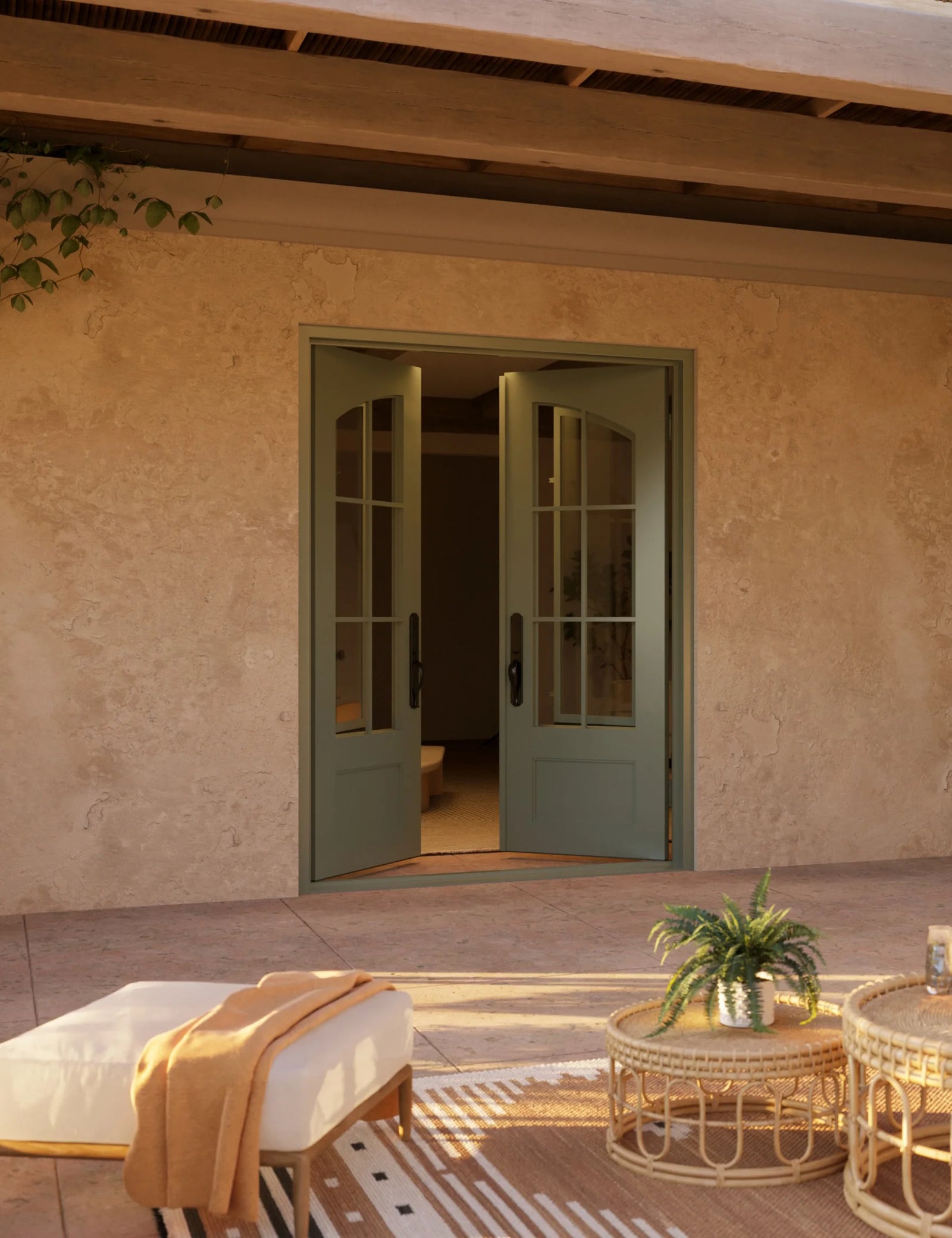 Bristol bronze color exterior wrought iron double square top door.