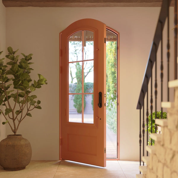 Bristol single entry door with thermal barrier in black finish.