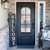 Bristol Bronze color exterior metal flat top single door with glass center.