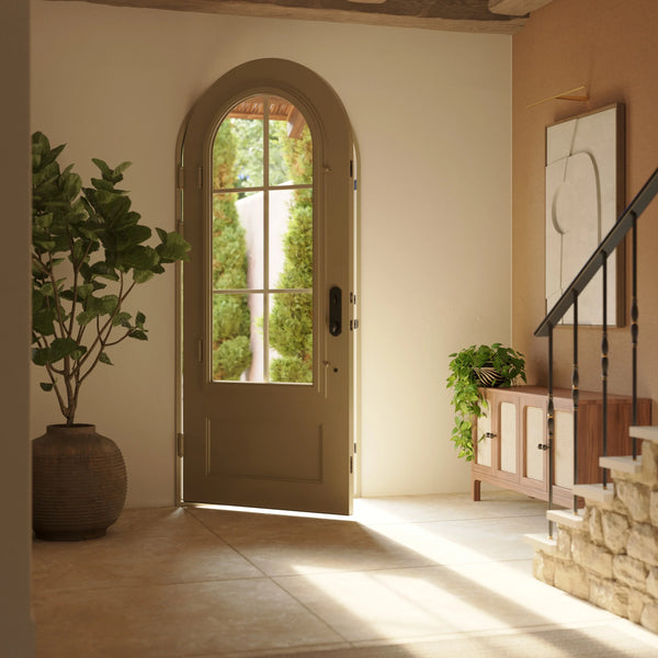 Bristol round top metal door with thermal barrier in matte black color.