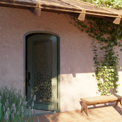 DNA’ bronze color metal mini arch top single door with energy efficient tempered glass.