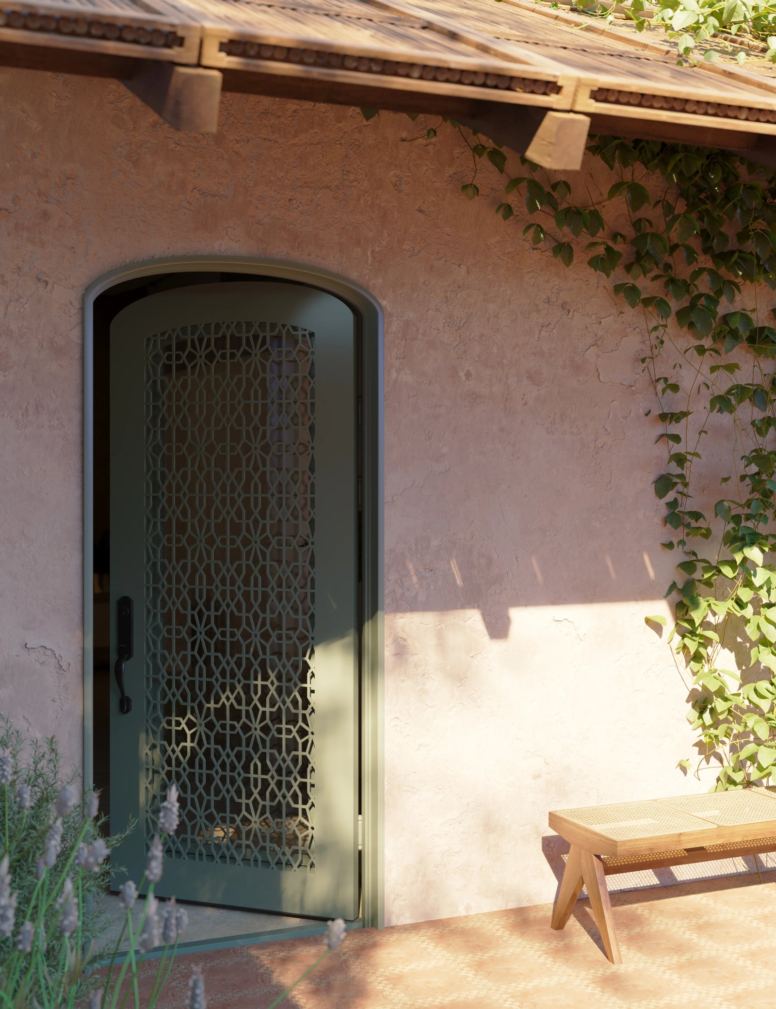 DNA’ bronze color metal mini arch top single door with energy efficient tempered glass.