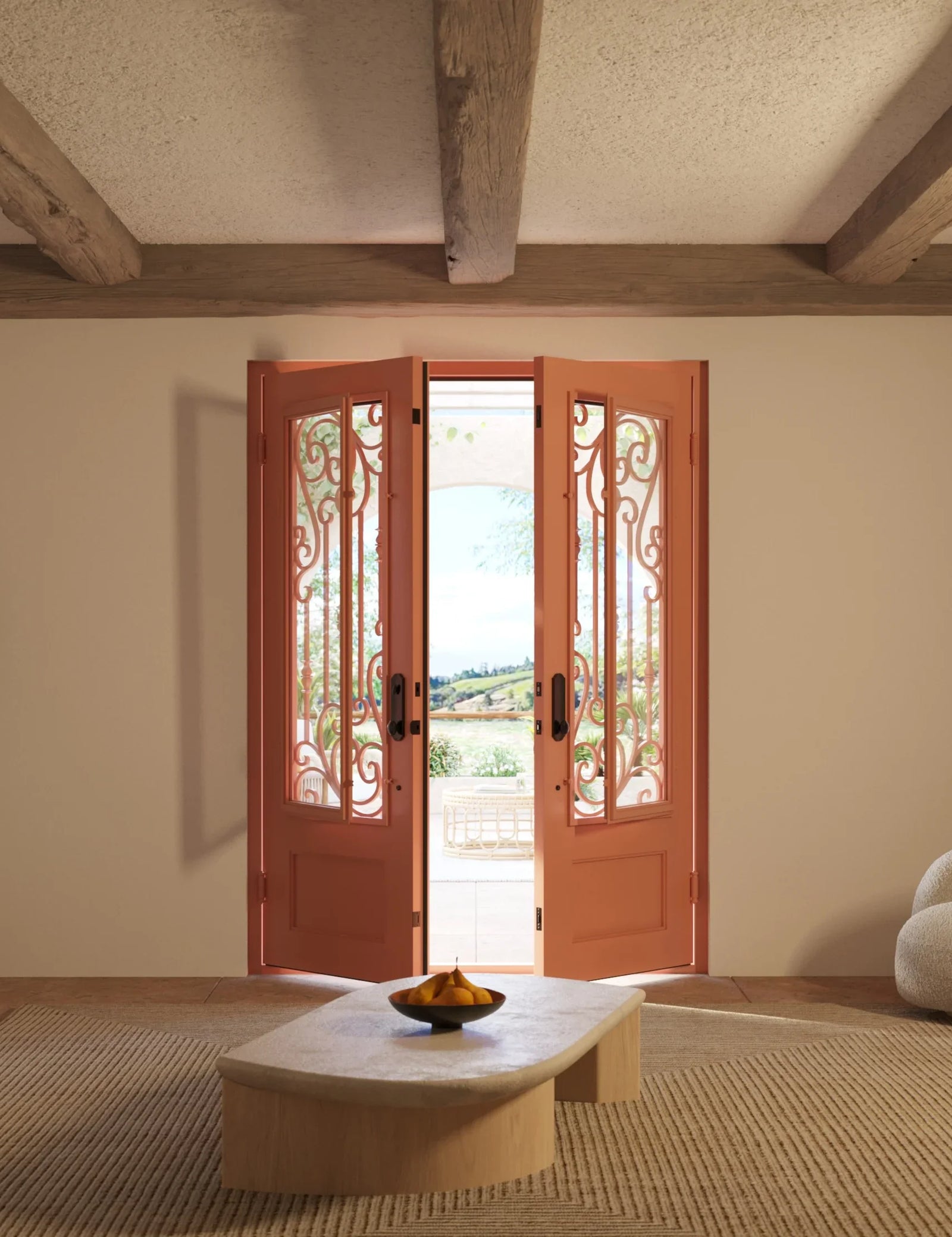 Golden Gate black metal double flat top door with dual-pane tempered glass.
