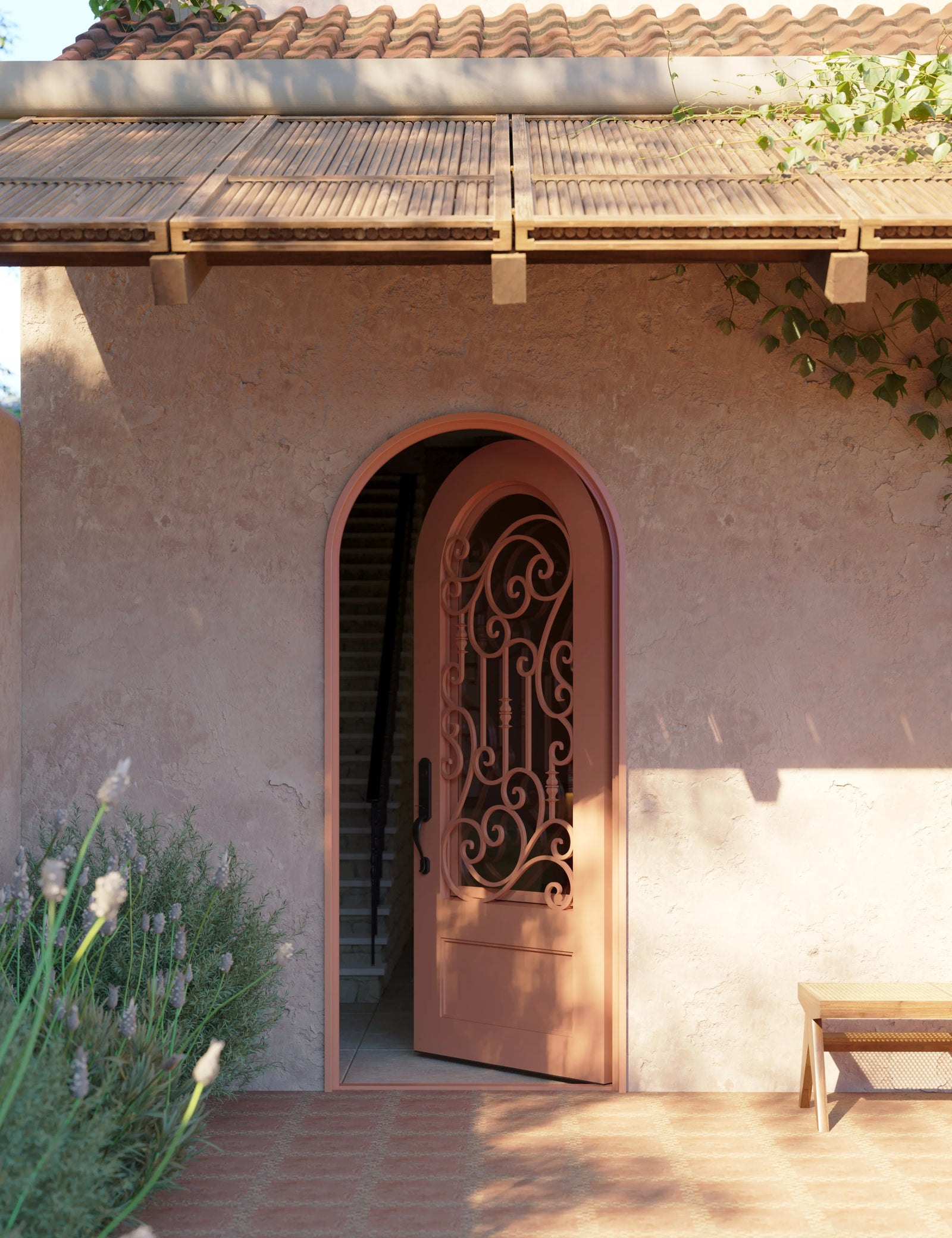 Golden Gate single radius top single door with decorative scrollwork and dual-pane glass.
