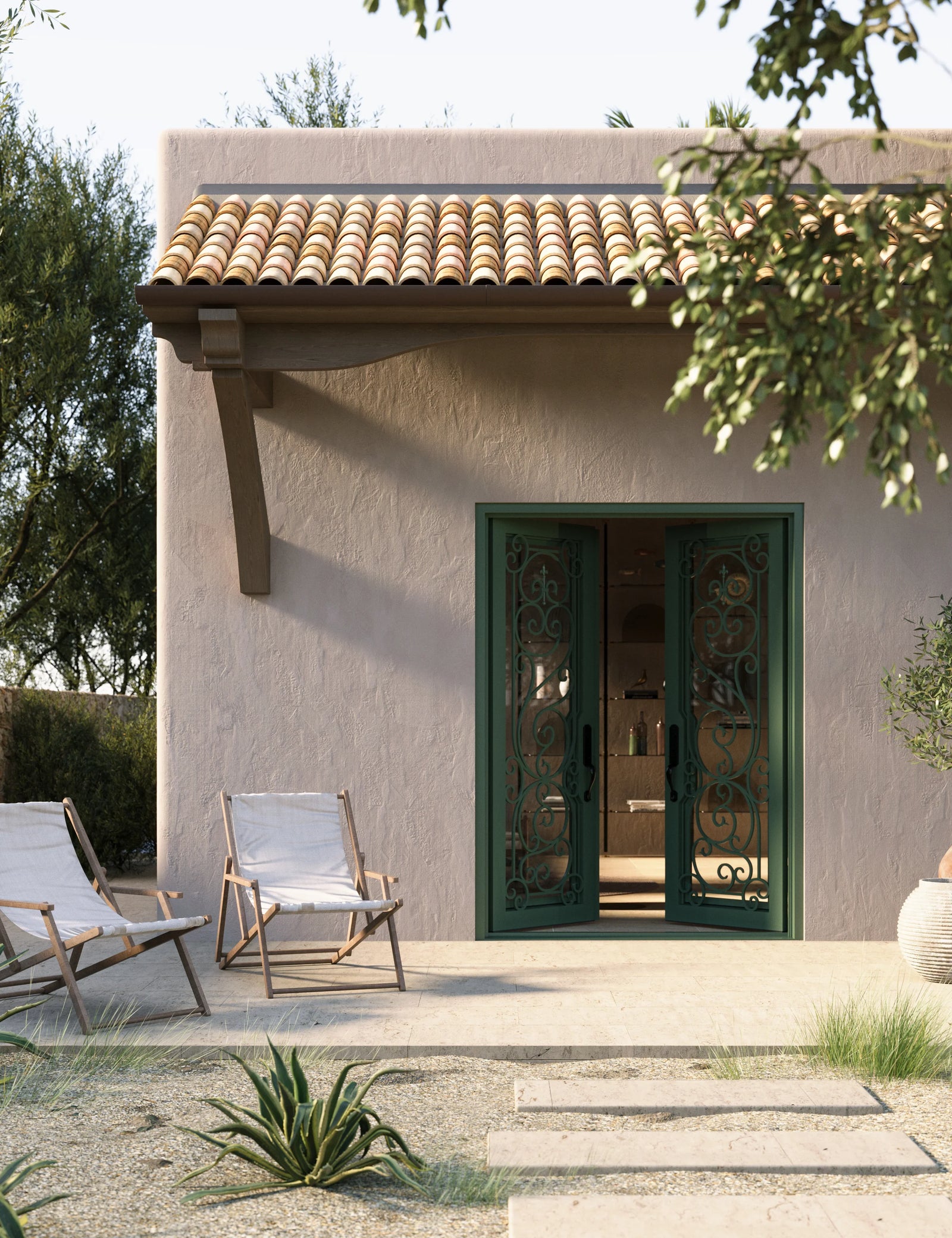 Hills pre-hung bronze color metal double flat hinged door.