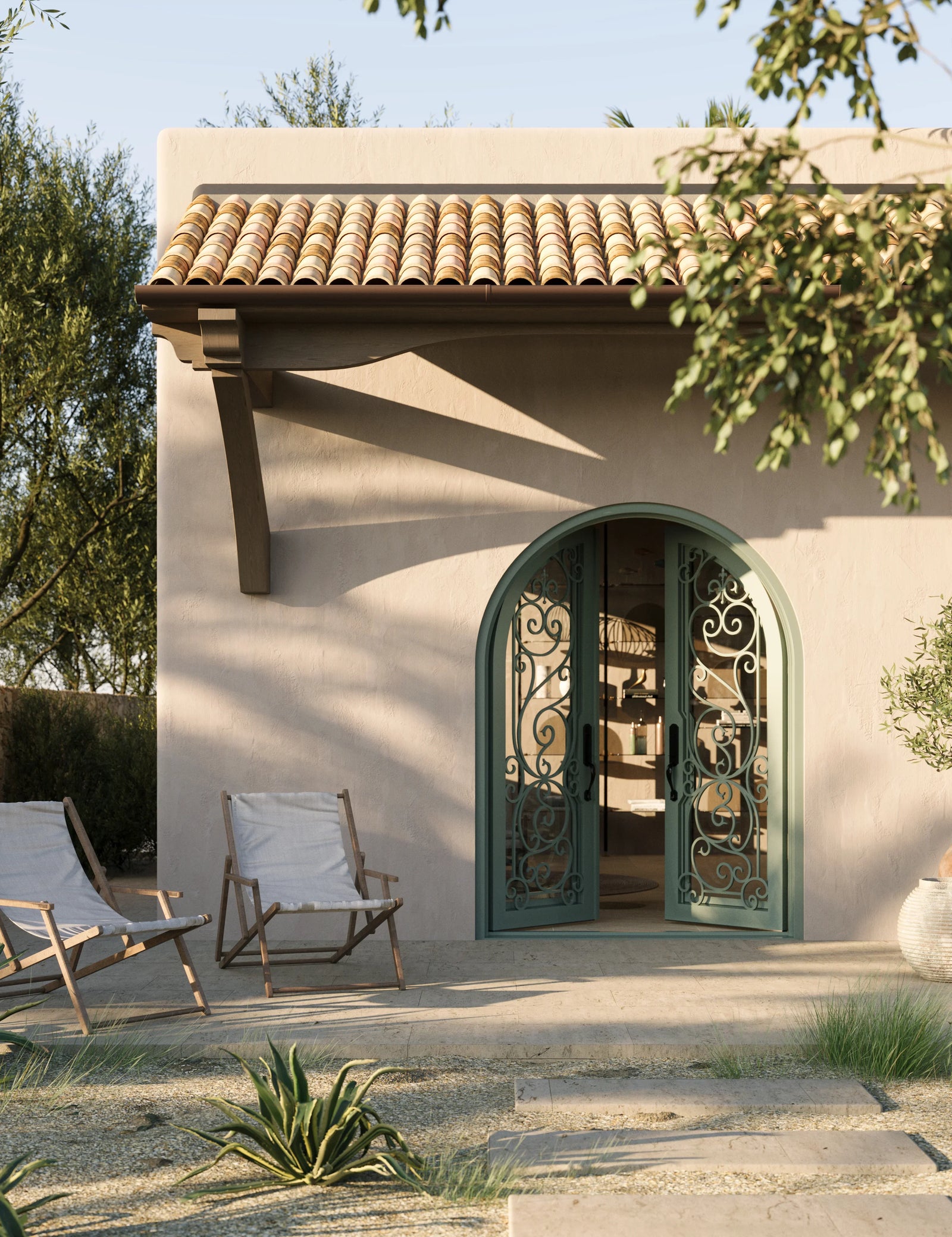 Hills thermally broken radius top iron door with glass.