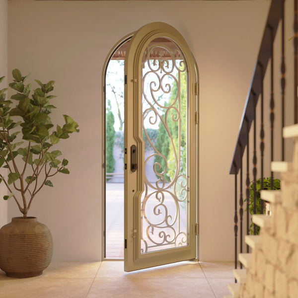 Hills single full arch exterior door for cold weather in matte black color.