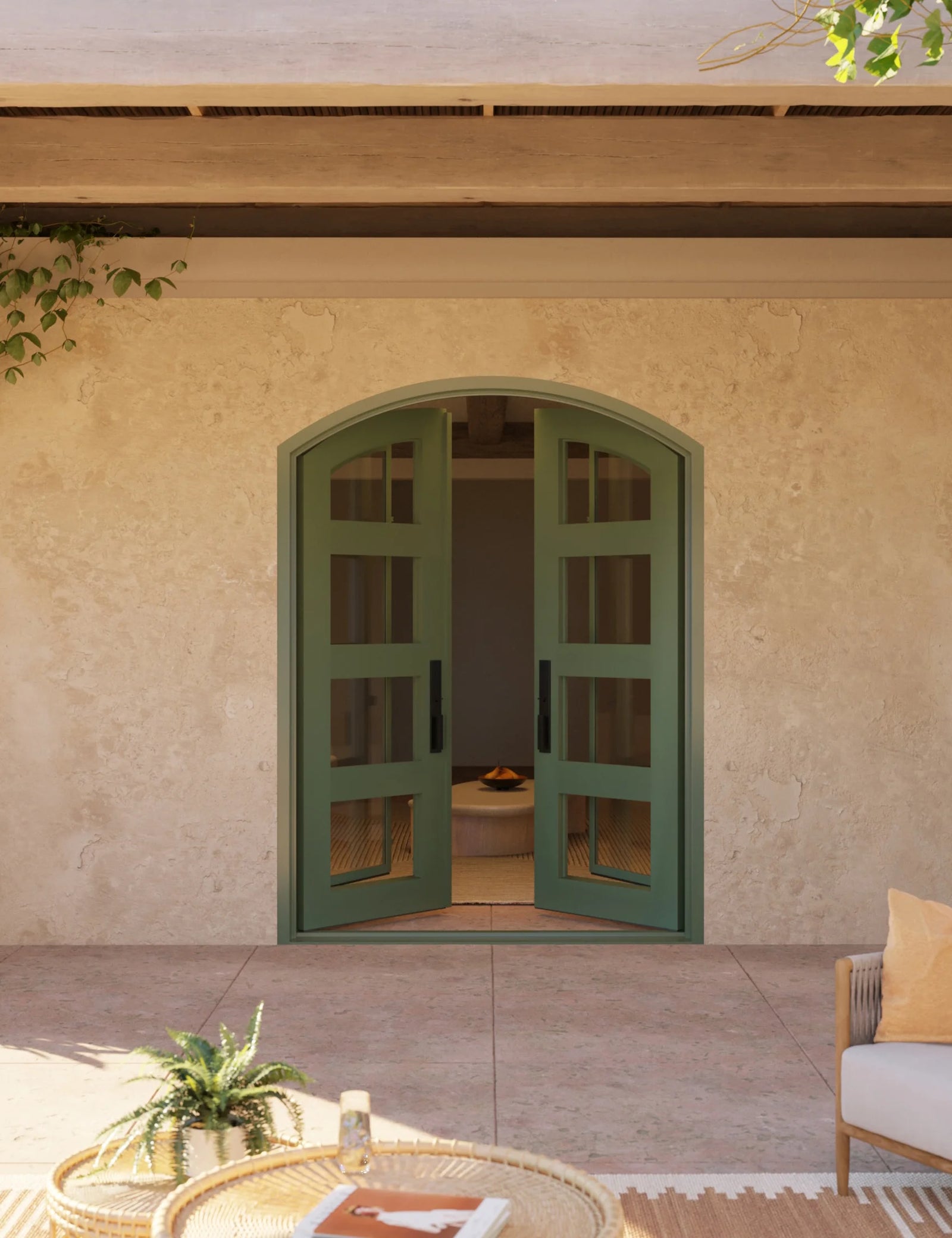 Knox arched top double door with efficient glass in bronze color.
