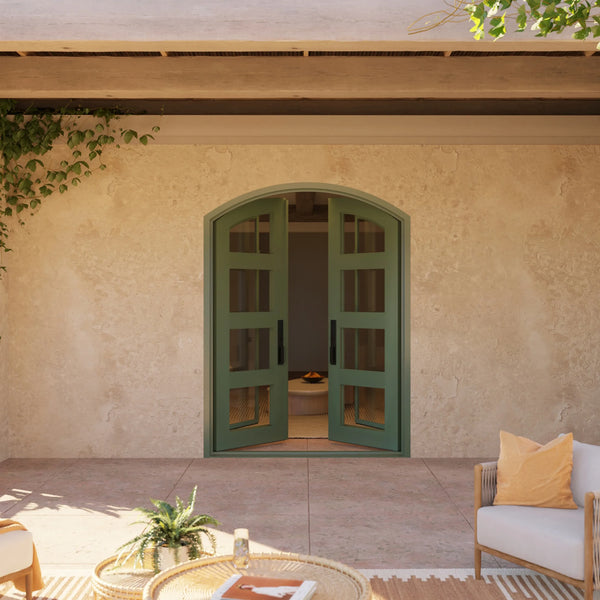 Knox arched top double door with efficient glass in bronze color.
