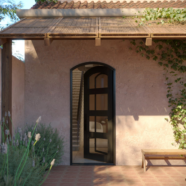 Knox soft arch top metal swinging door with thermal break.
