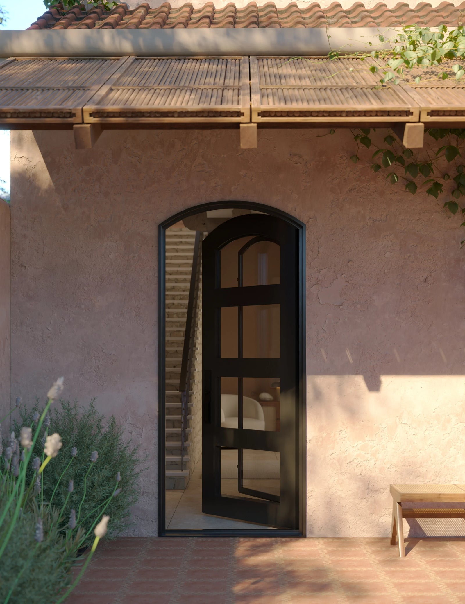 Knox metal swinging door with thermal break in bronze finish.