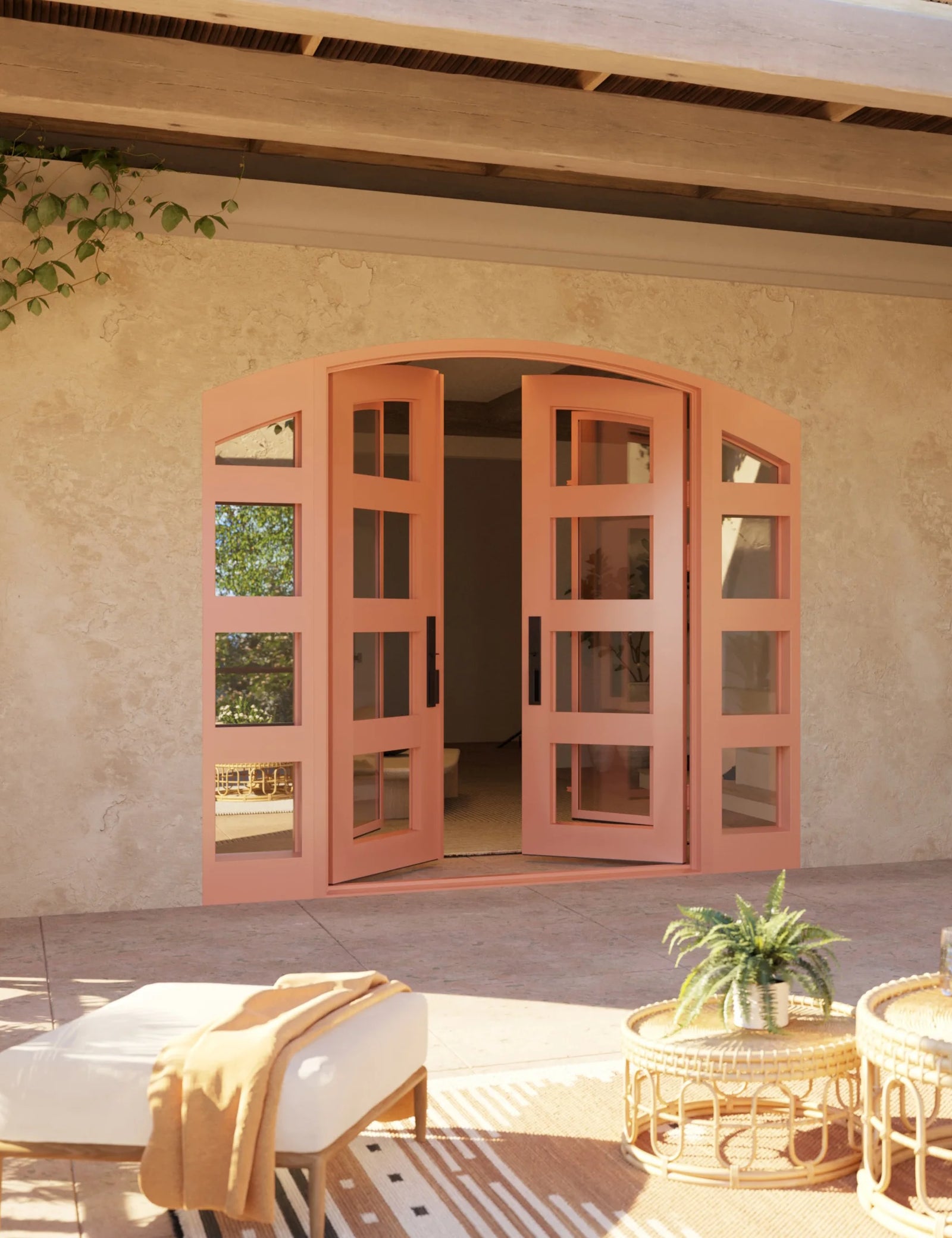 Knox curved top french door with side windows and simple design for cold weather.