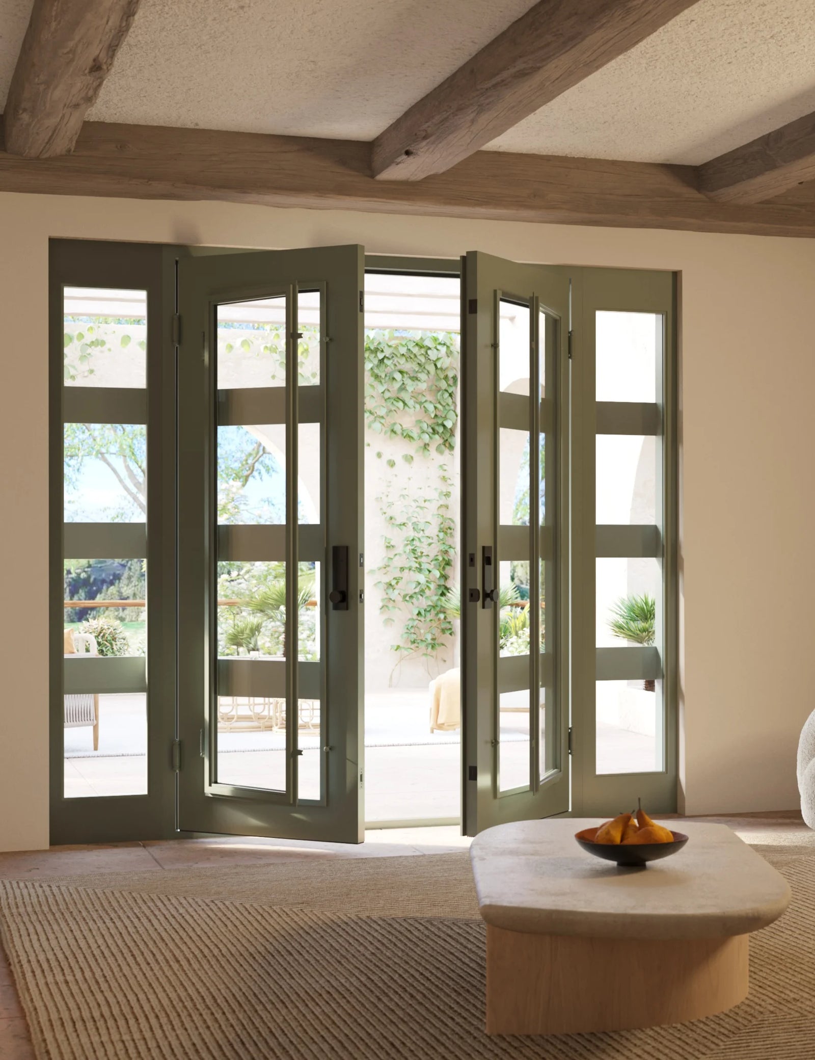 Knox double flat steel entry doors with sidelights and slim frames