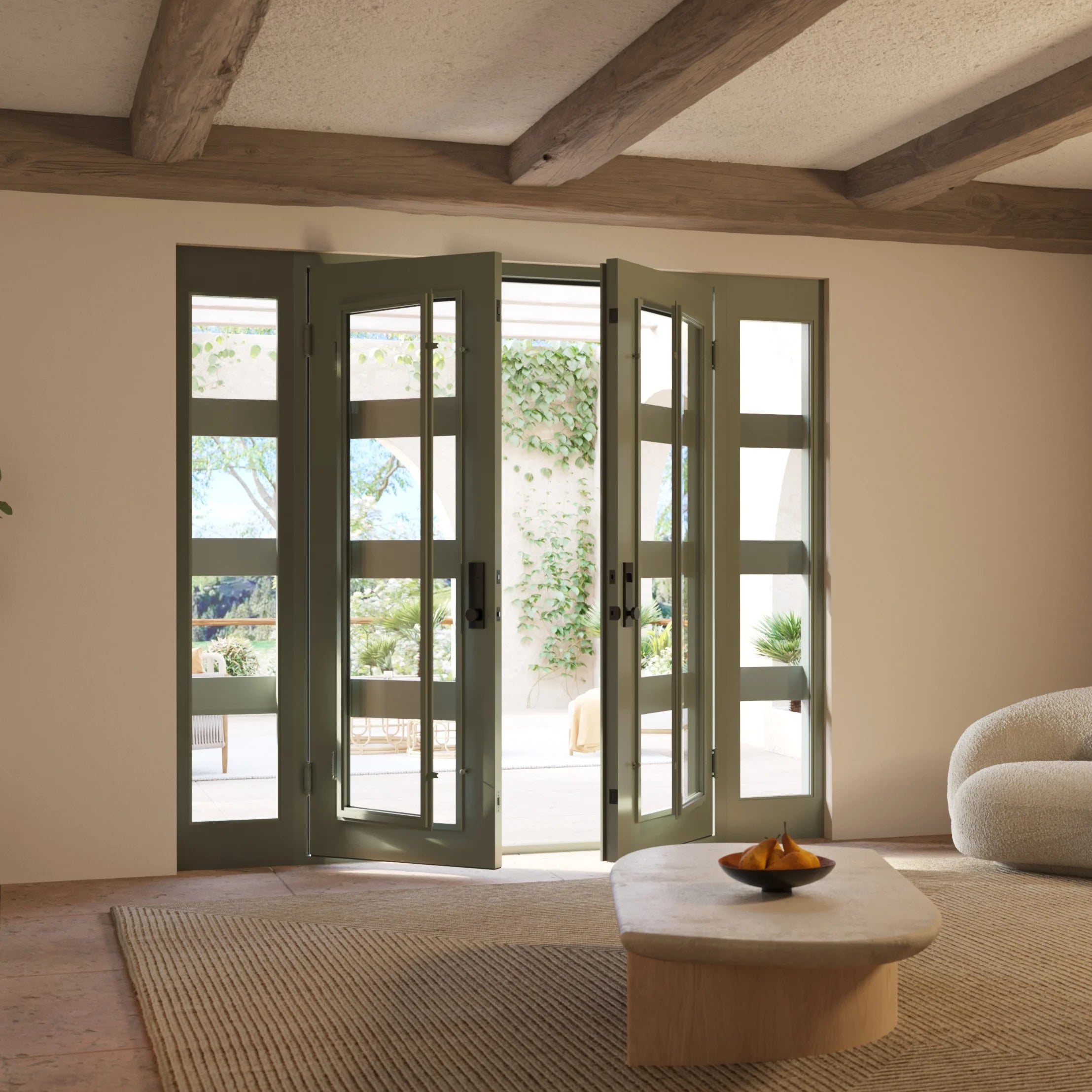 Knox double flat steel entry doors with sidelights and slim frames