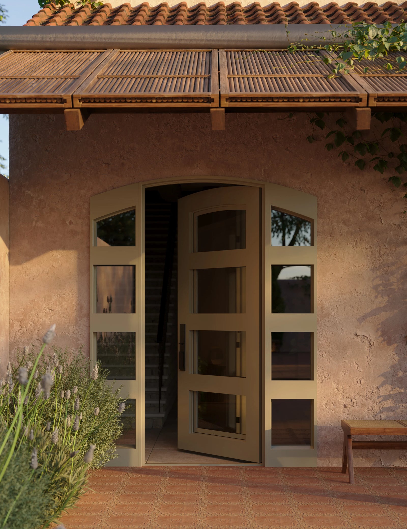 Knox single arch door with simple design and side windows in matte black.
