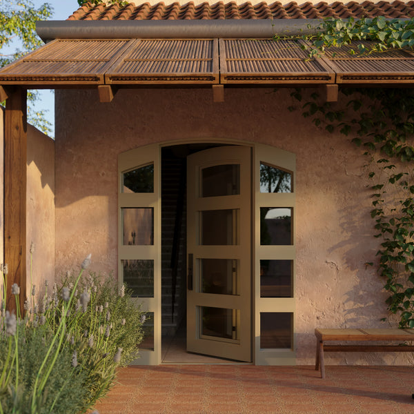 Knox single curved top entry door with side windows for cold weather.