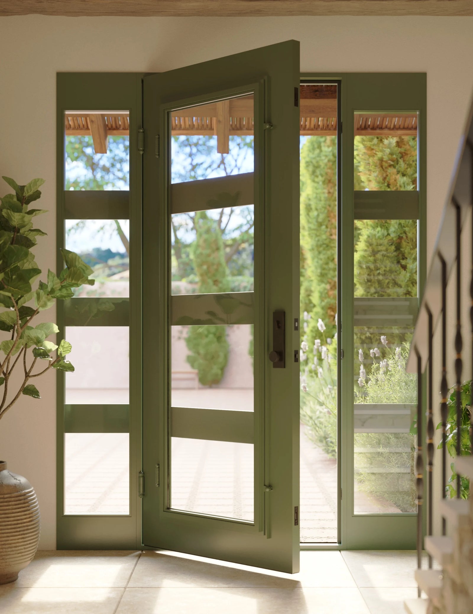 Knox tempered glass square top single door with sidelights in matte black.