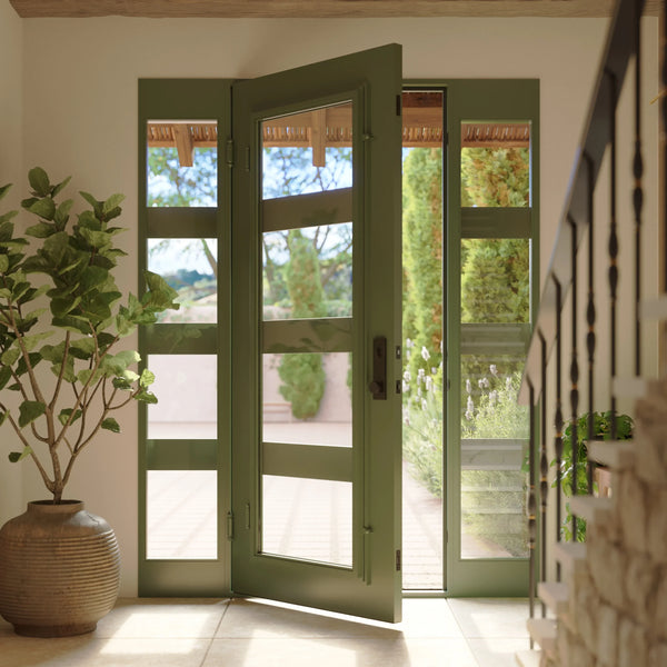 Knox single flat top door for cold weather with sidelights.