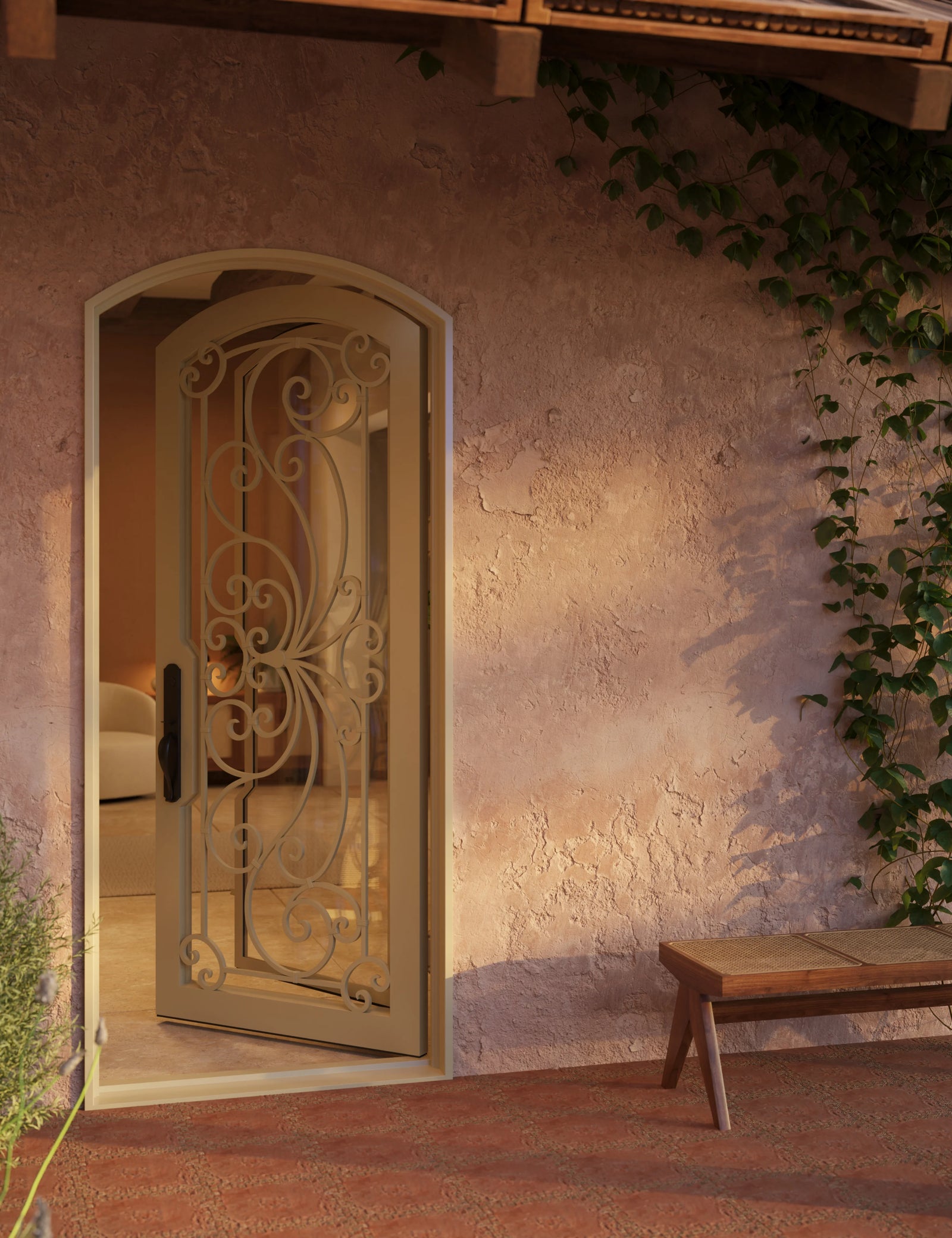 Miracle single eyebrow arch top single door with energy efficient glass in black.