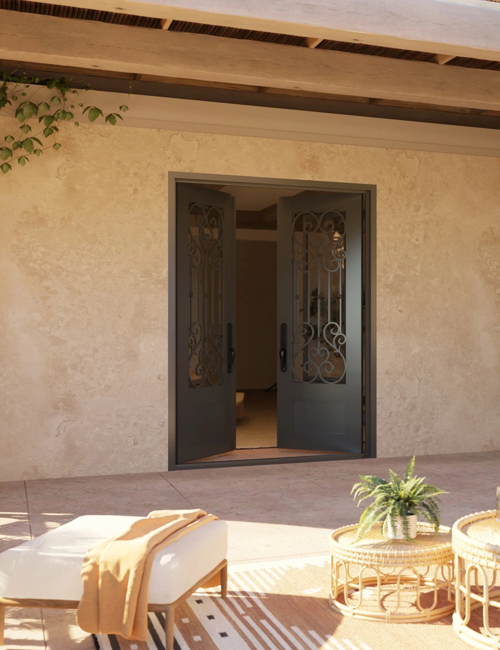 New York bronze color wrought iron double square top door.