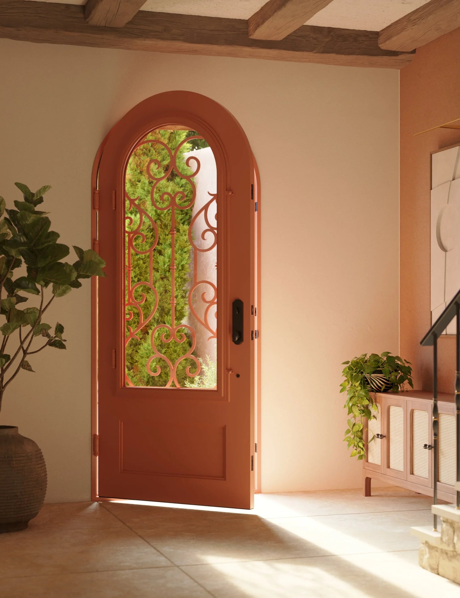 New York exterior full arch metal door with thermal break in matte black color.