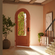 New York bronze color exterior metal single full arch entry door with glass.