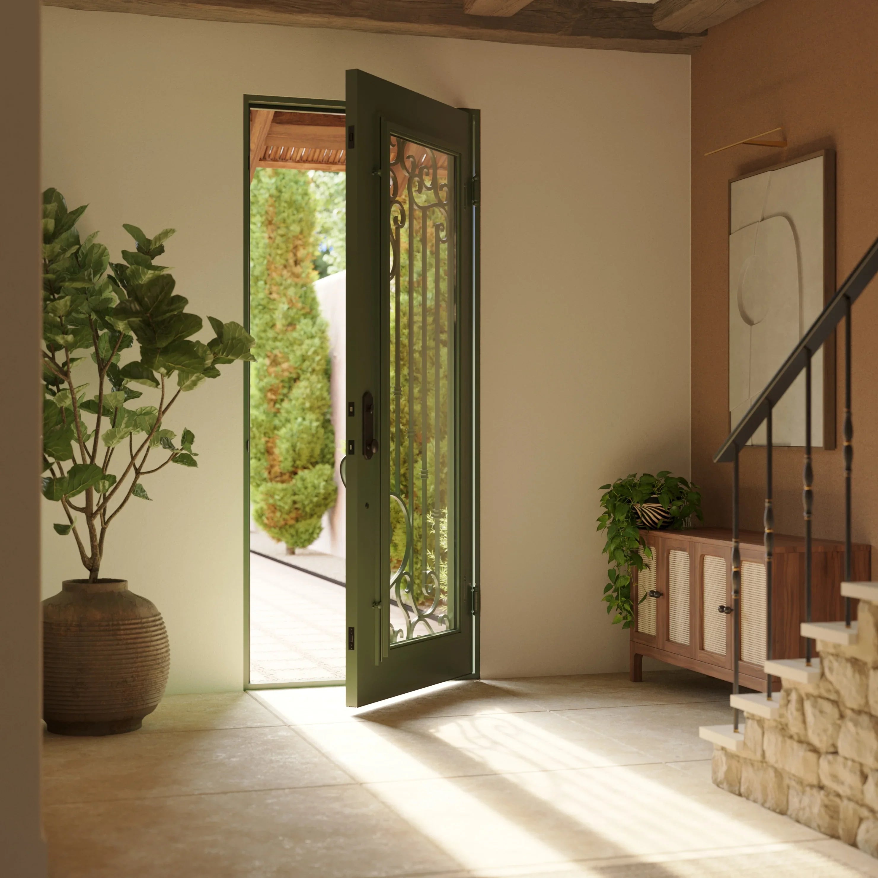 Paris flat top single flat door thermally broken in black.