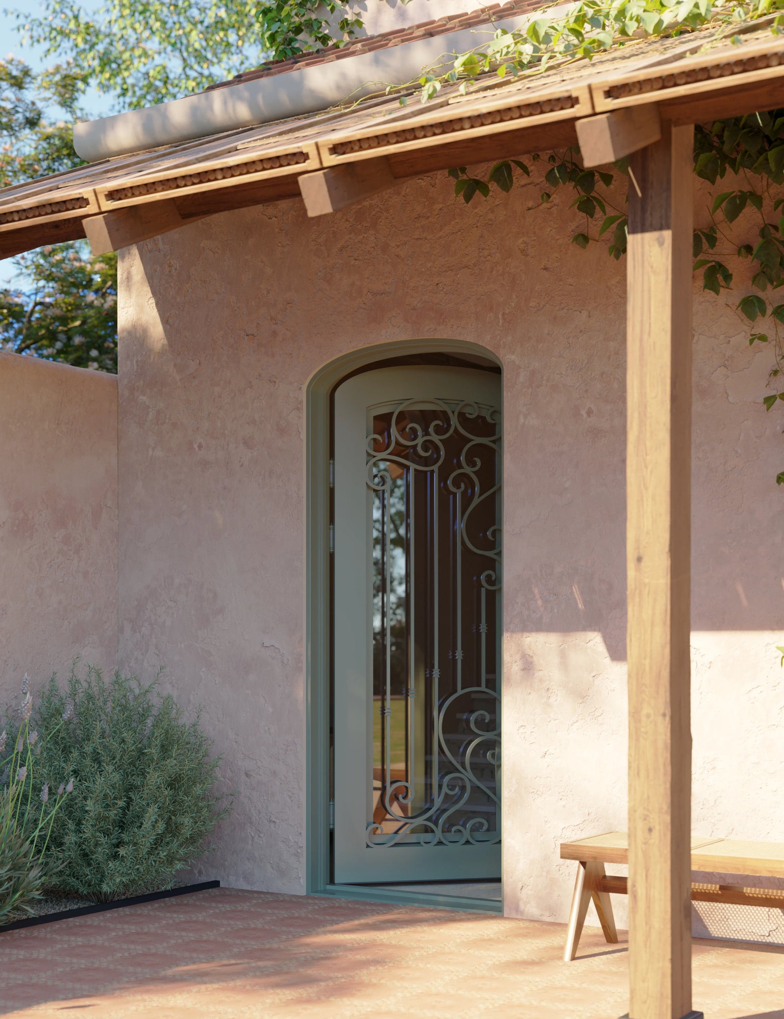Paris single mini arch top iron hinged door with dual-pane tempered glass.