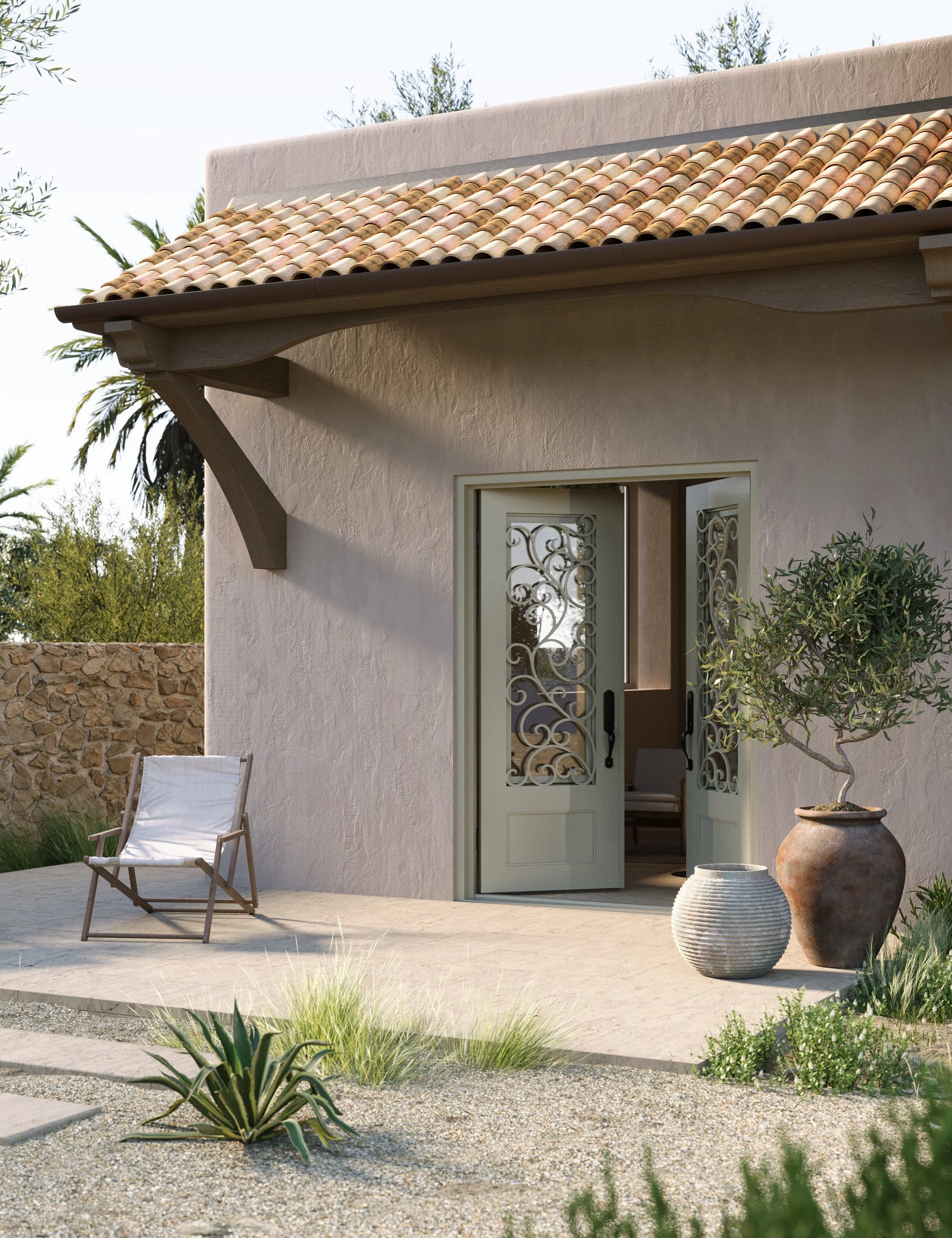 Story thermally broken flat top double exterior door in bronze finish.