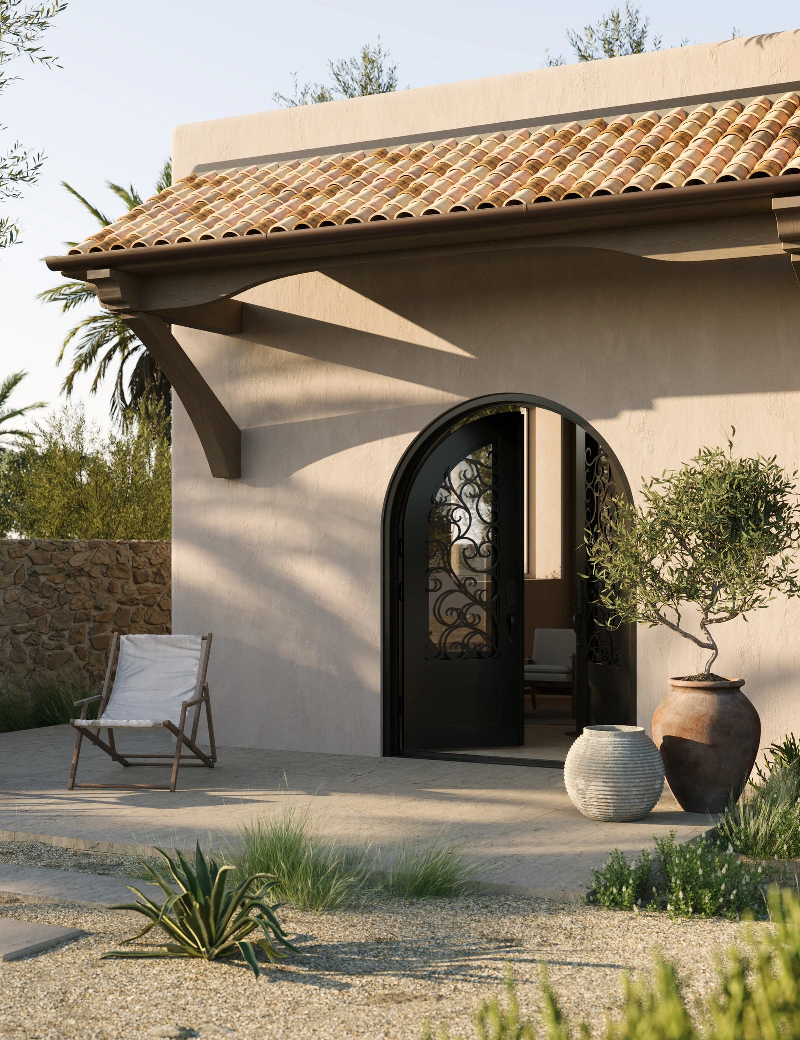 Story full arch top iron french door thermally broken.