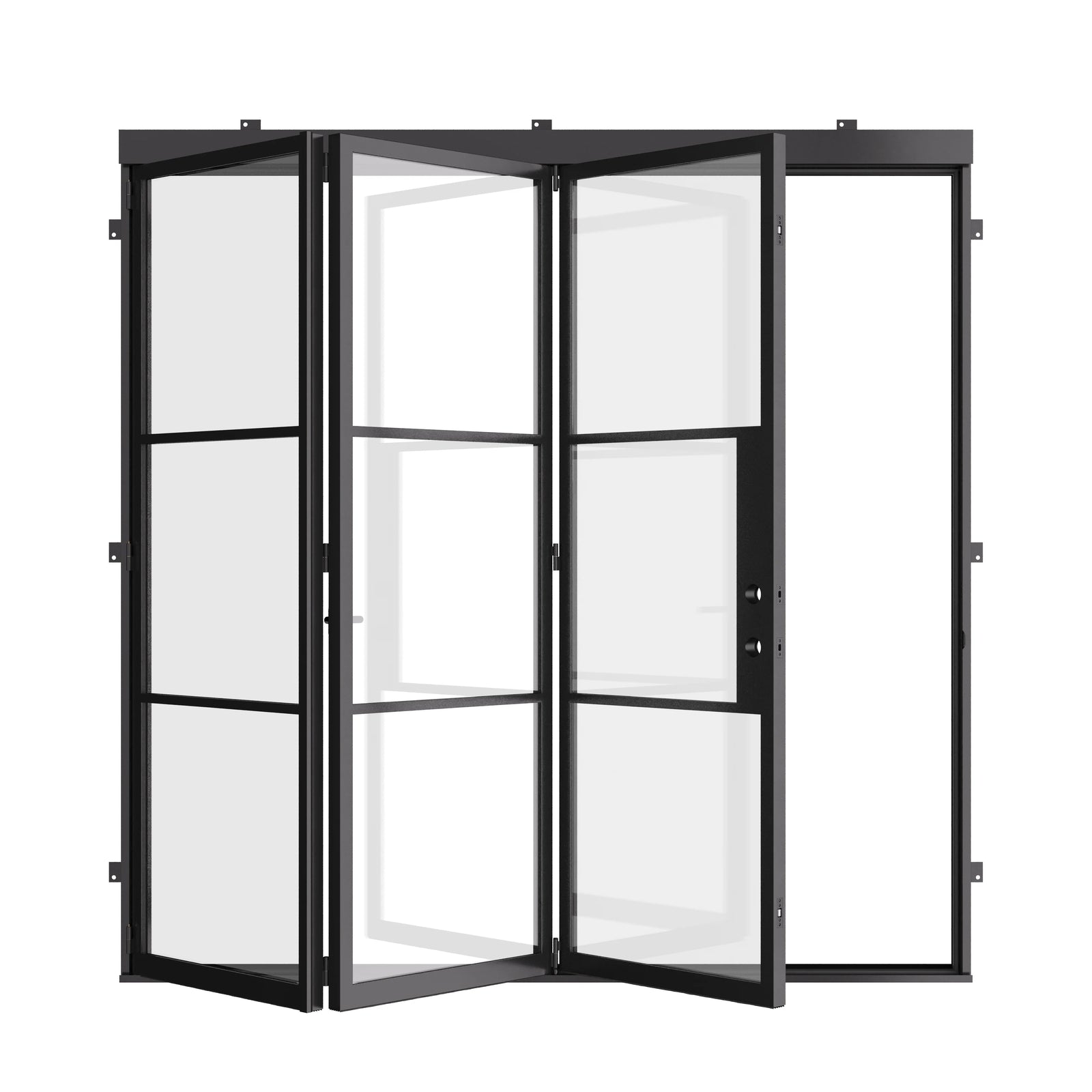 Air 4 architectural steel bi-fold door with thermal break and dual pane tempered glass