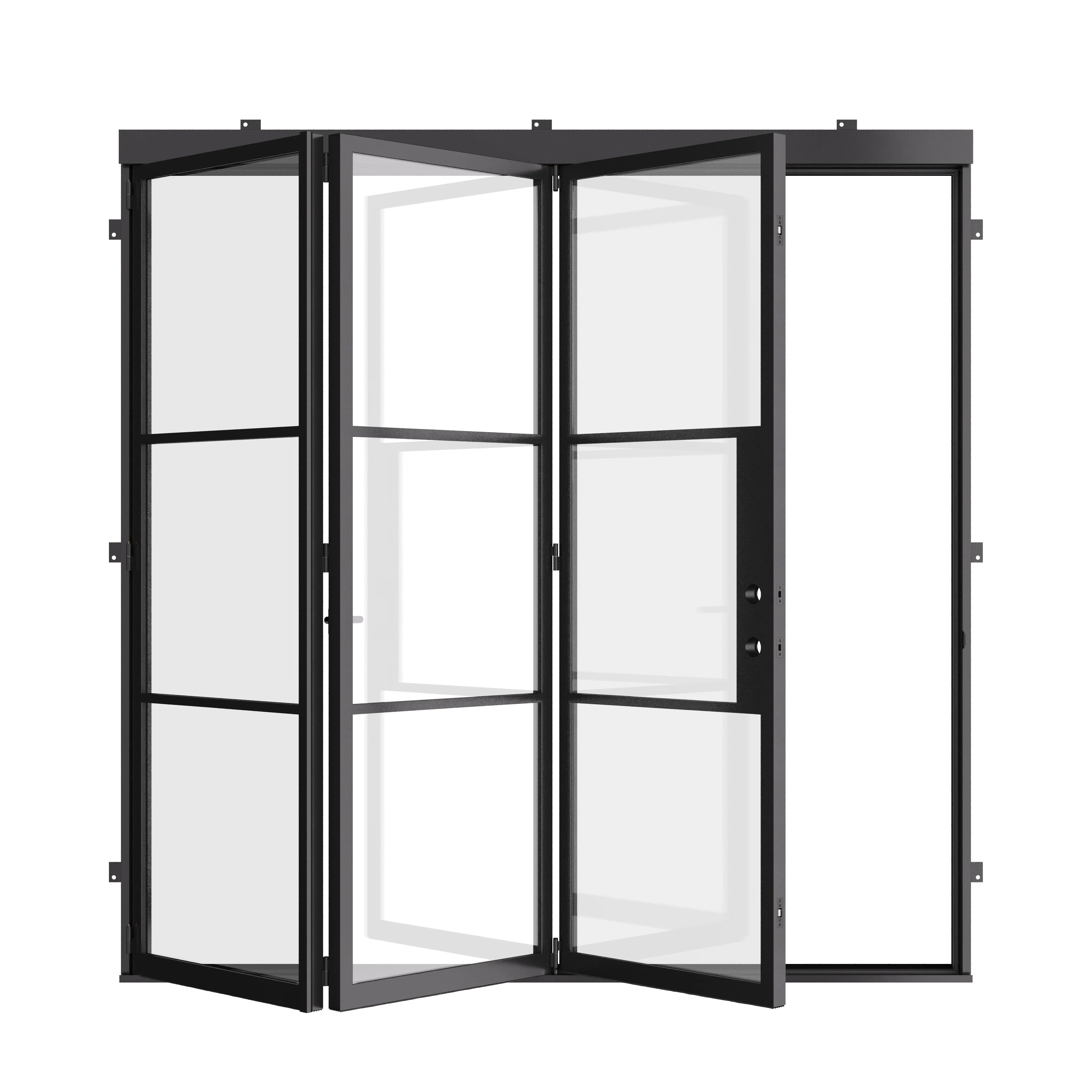 Air 4 architectural steel bi-fold door with thermal break and dual pane tempered glass