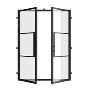Thermally broken double flat exterior steel door with modern insulated glass panels