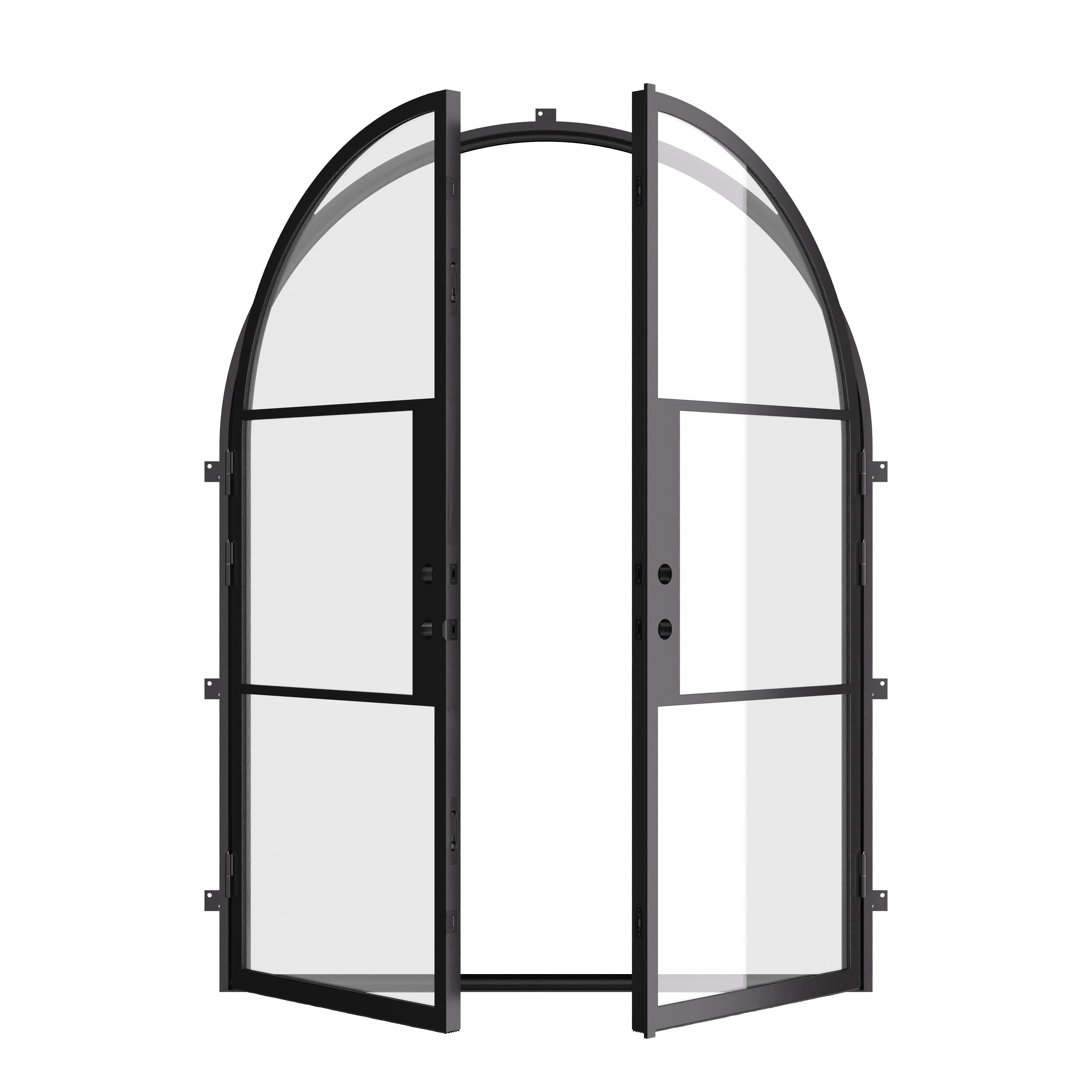 Air 4 full arch double entry doors in black steel with slim sightlines