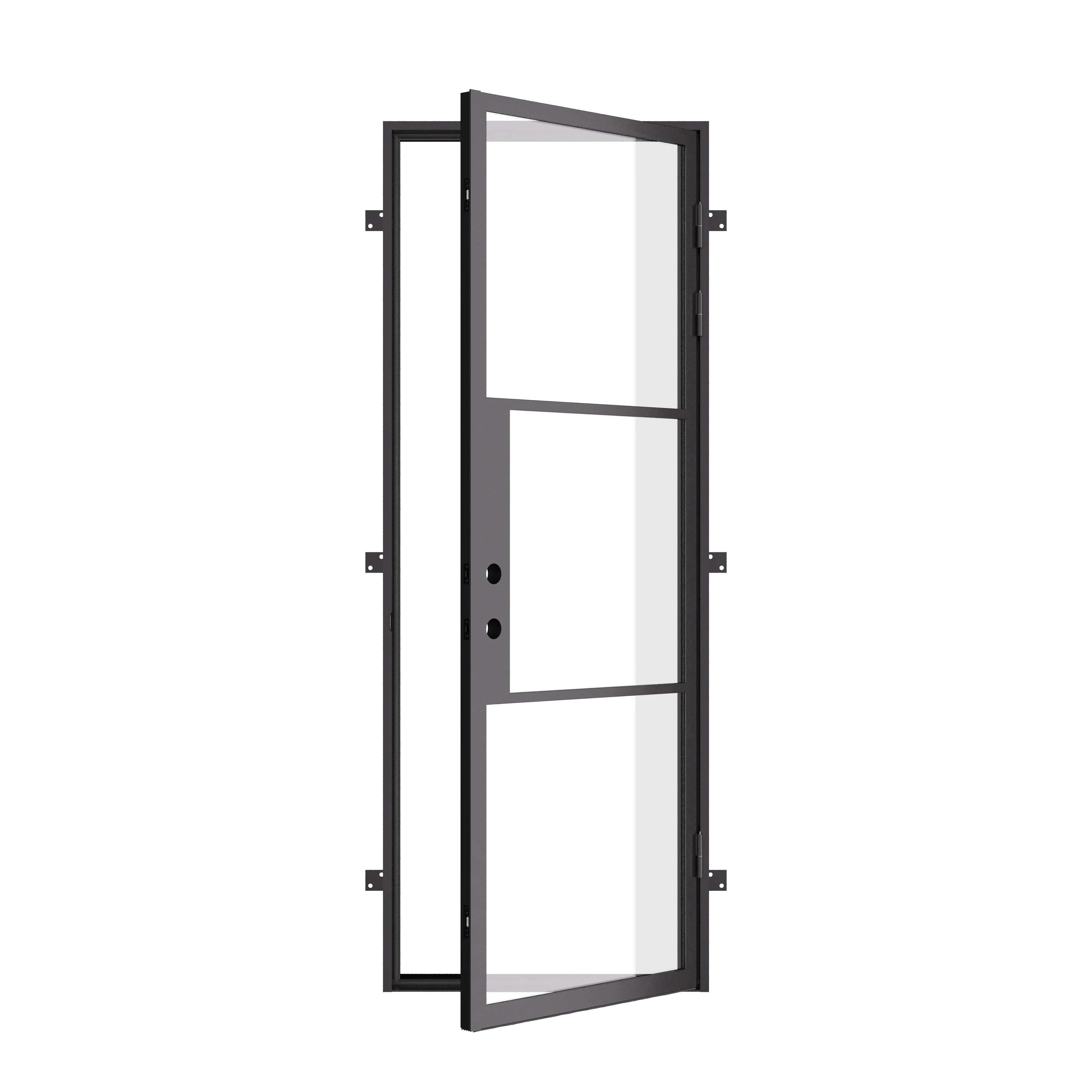 Air 4 single flat exterior steel door with tempered glass panels