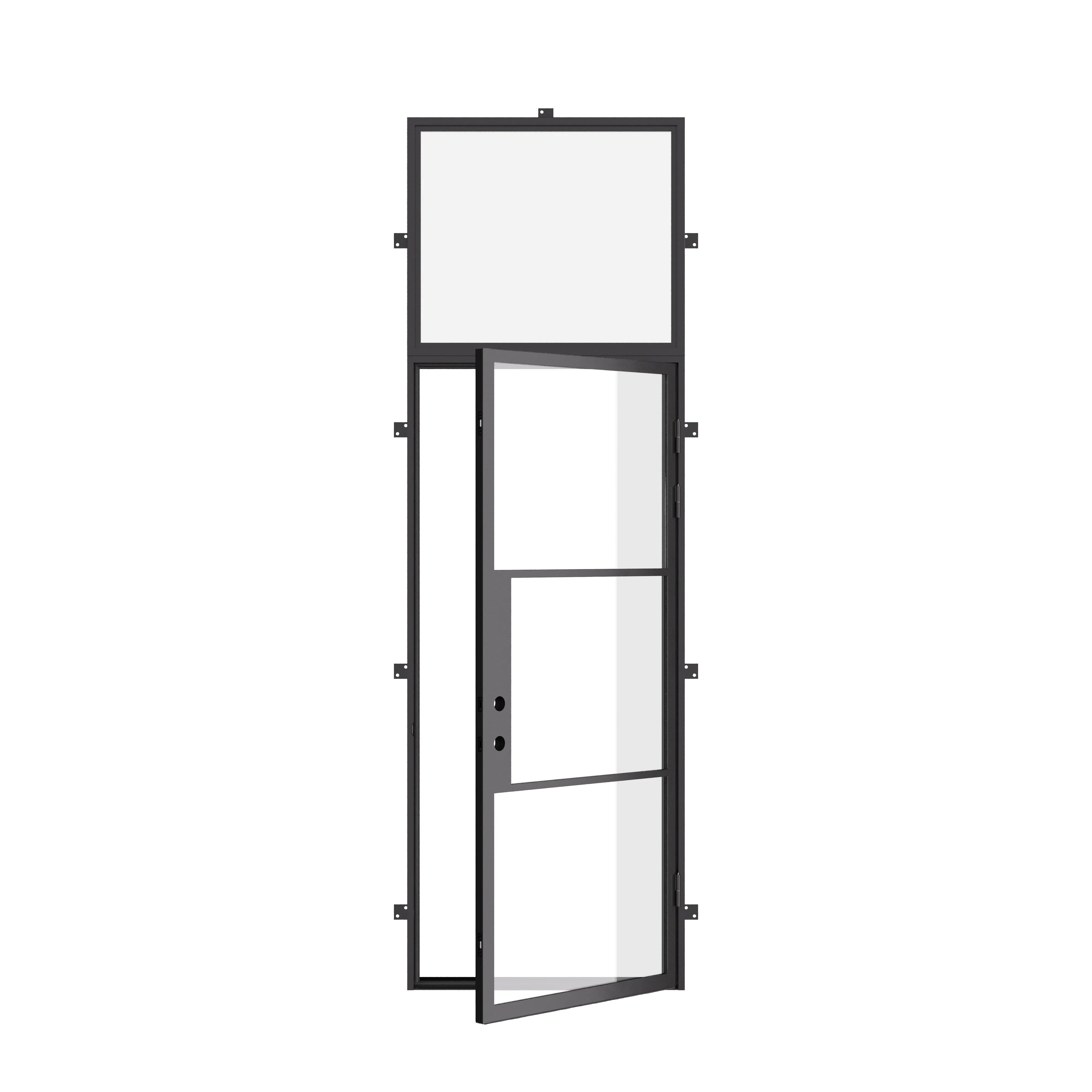 Exterior single steel door with thermal barrier and top window