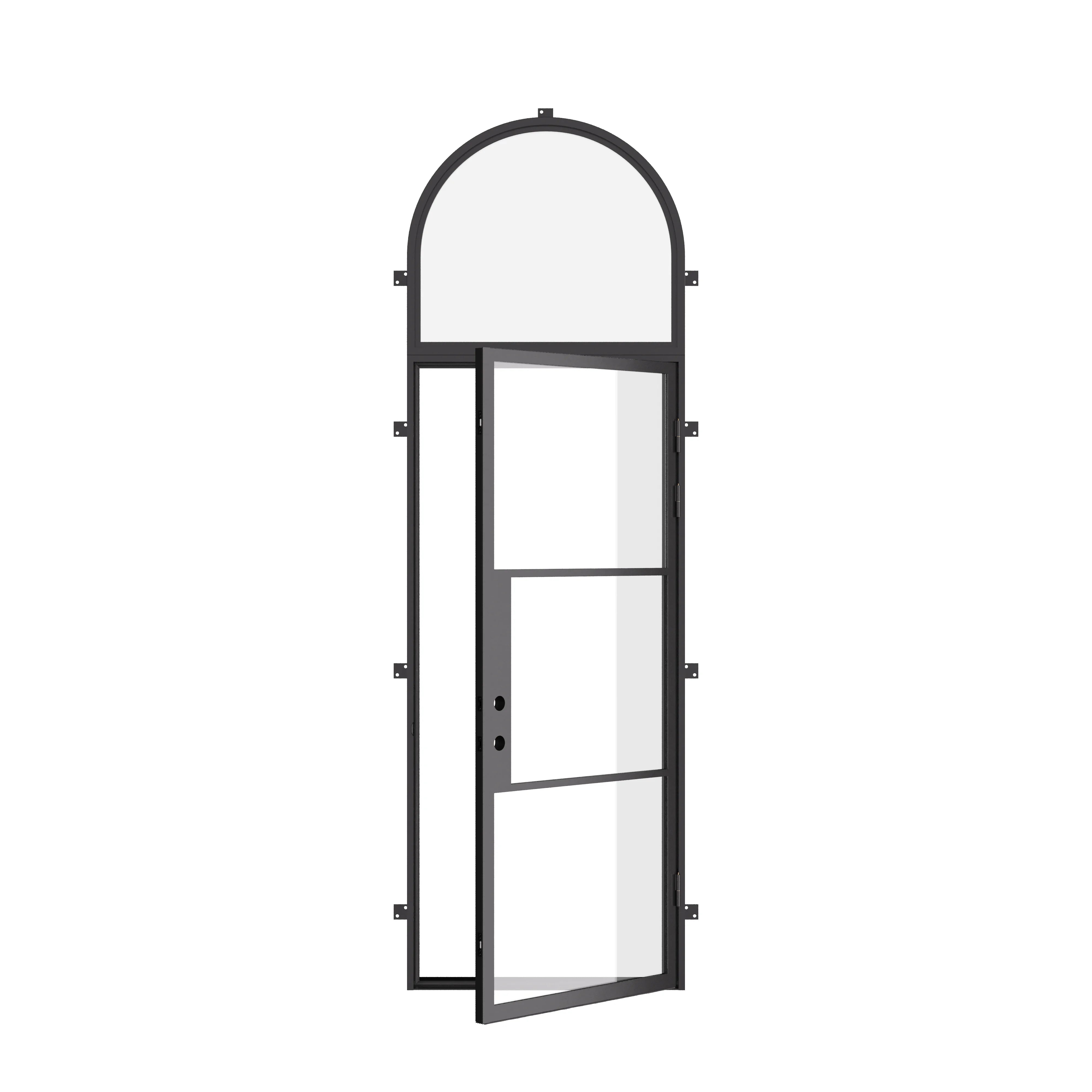 Air 4 single flat exterior door with tall curved transom and modern design