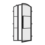 exterior arched steel door with left sidelight and energy-efficient frame