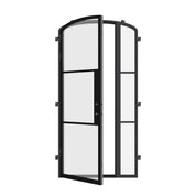 modern steel door with right side window arch top