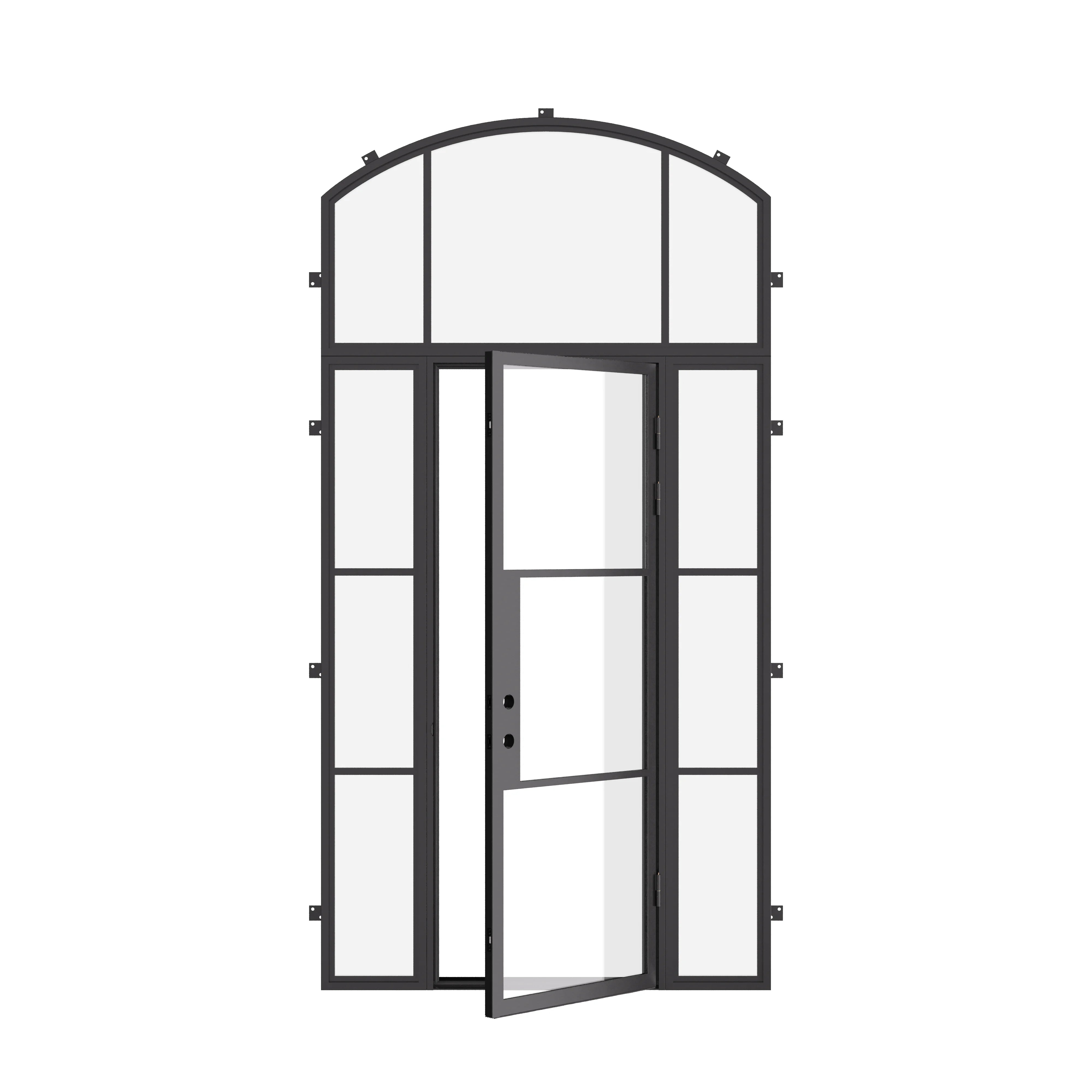 Air 4 single flat steel door with side glass and arch transom design