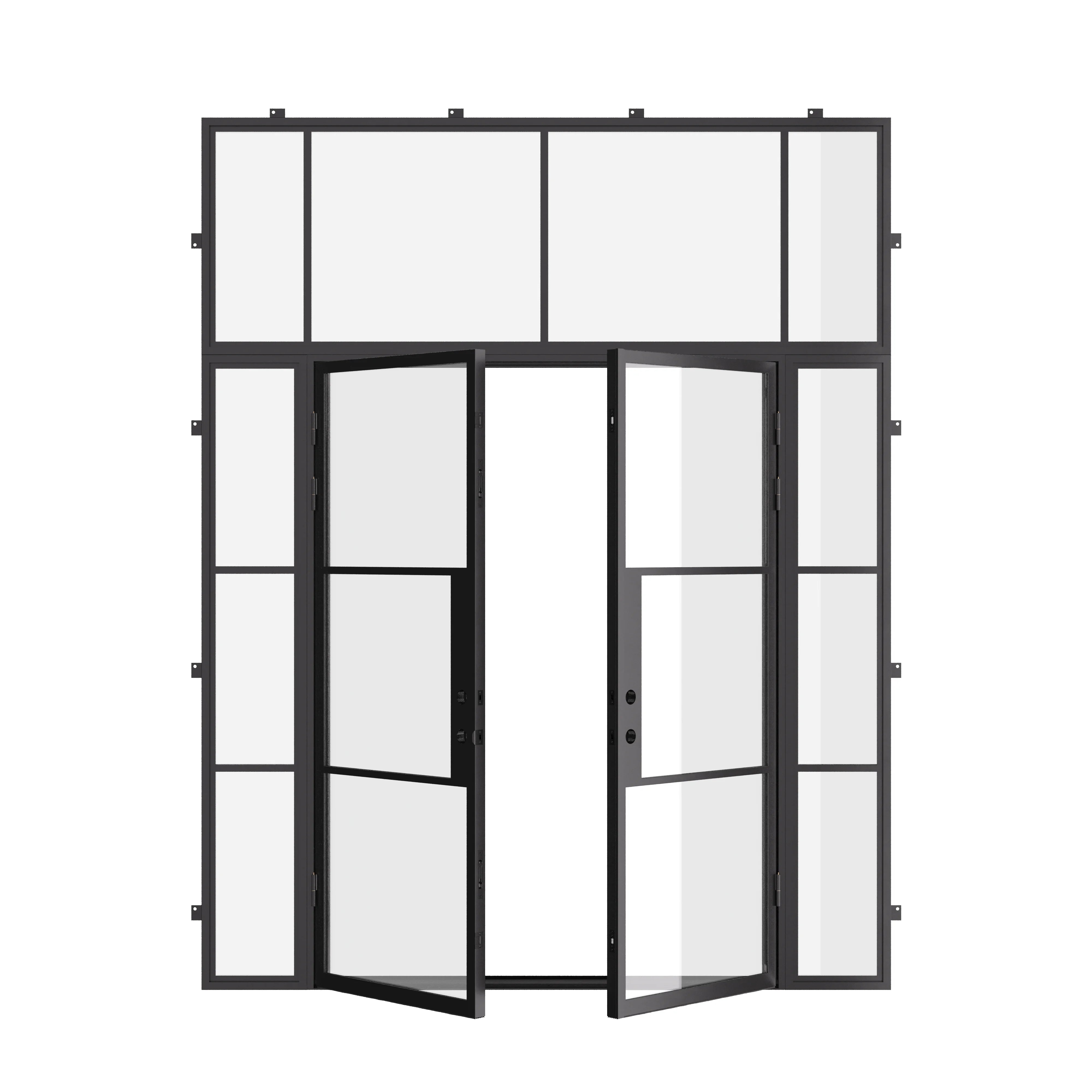 Air 4 double flat architectural door with sidelights and transom, cold rolled galvanized metal